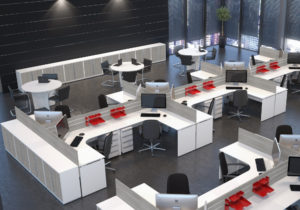 Imagem de ambiente corporativo linha Torres wood estação de trabalho