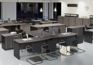Imagem de ambiente corporativo linha wood estação de trabalho para atendimento