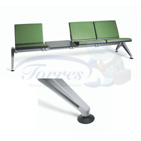 Longarina Torres Kira 3 lugares com apoia objetos