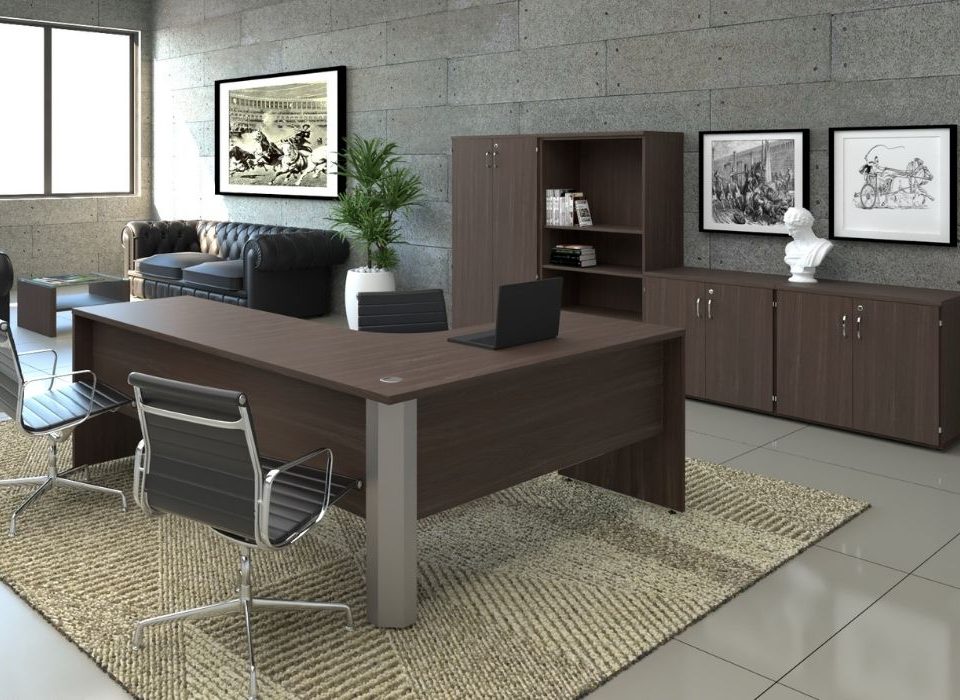 Linha torres case mesa em L pé painel ambientada